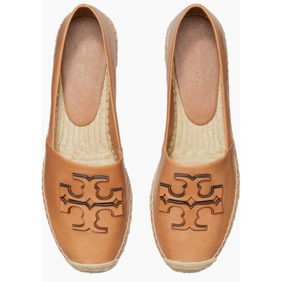Tory Burch Women Ines Platform Tan Leather Espadrille With Logo Design Size 9 - Picture 2 of 9